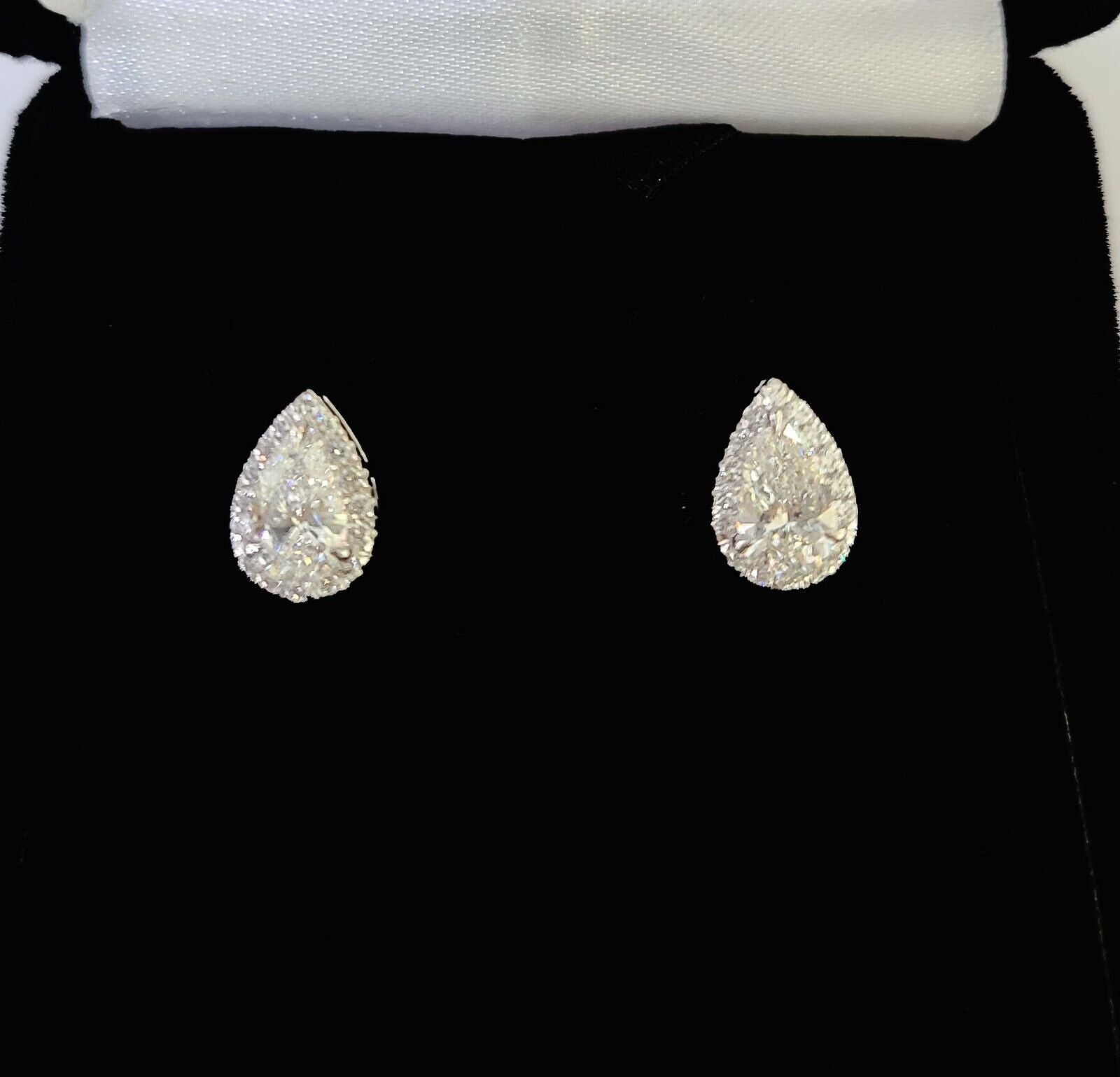 14k White gold Pear Earrings Diamond screw - back Lab Created Women Men Studs - GoldenlinQ